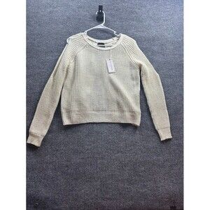 Cottagecore Chic Cream Knit Sweater Cropped Waffle Texture Cozy Soft Size S